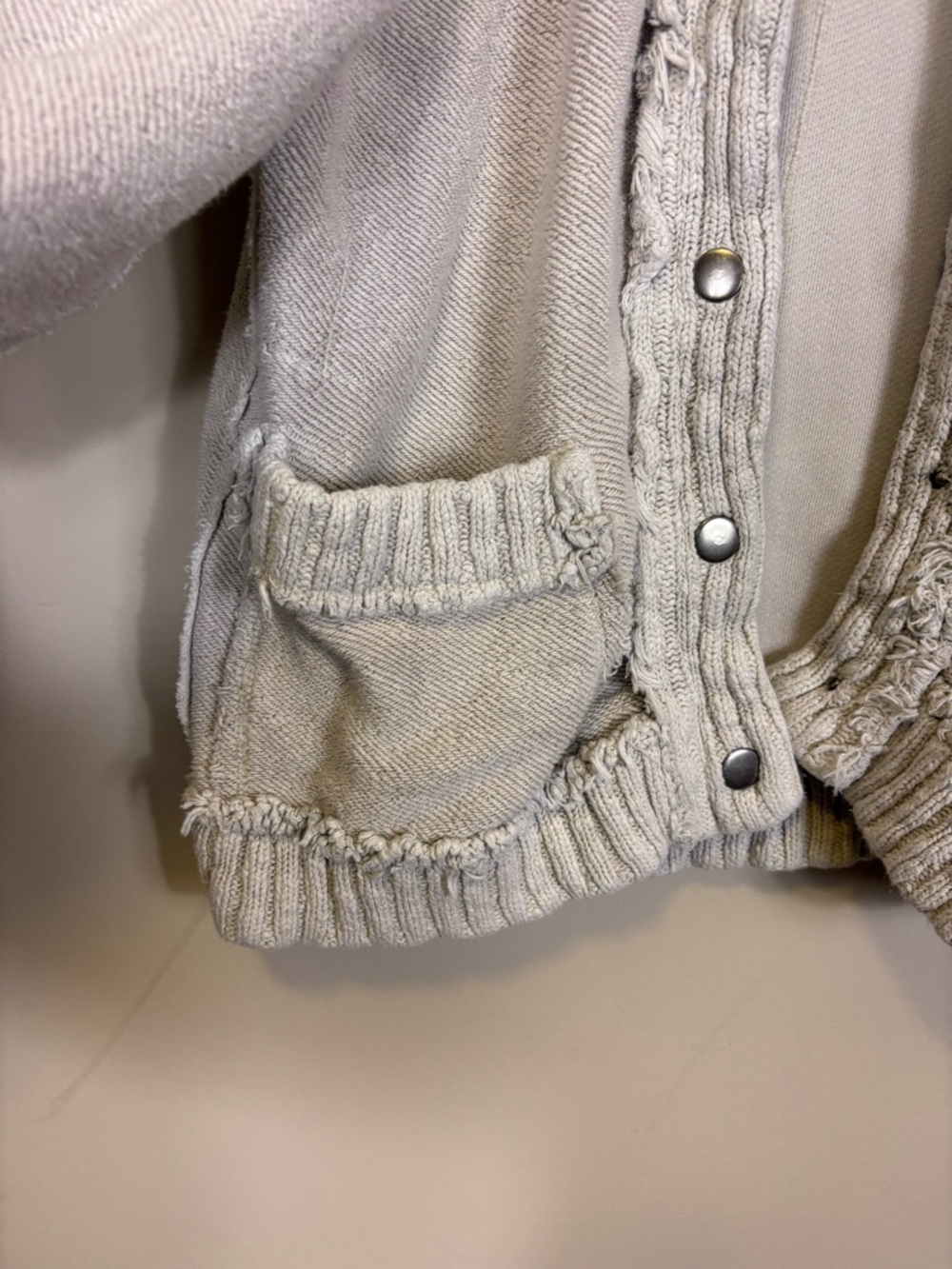 Free People We The Free Light Cream Button-Front Knit Bomber Jacket Medium - Picture 5 of 8